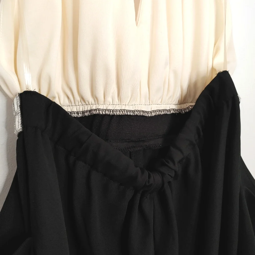 Line Up Y2k black & cream rhinestone halter jumpsuit. Size L - Picture 7 of 14